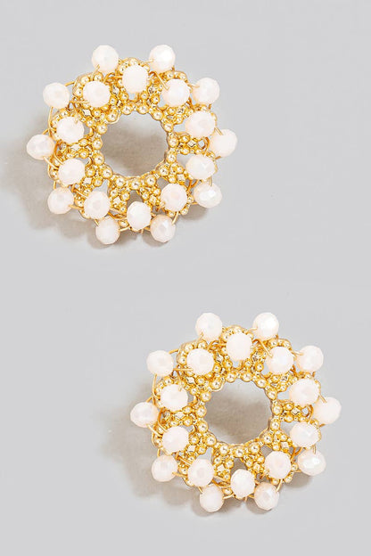 Cluster Faceted Glass Beaded Hoop Stud Earrings