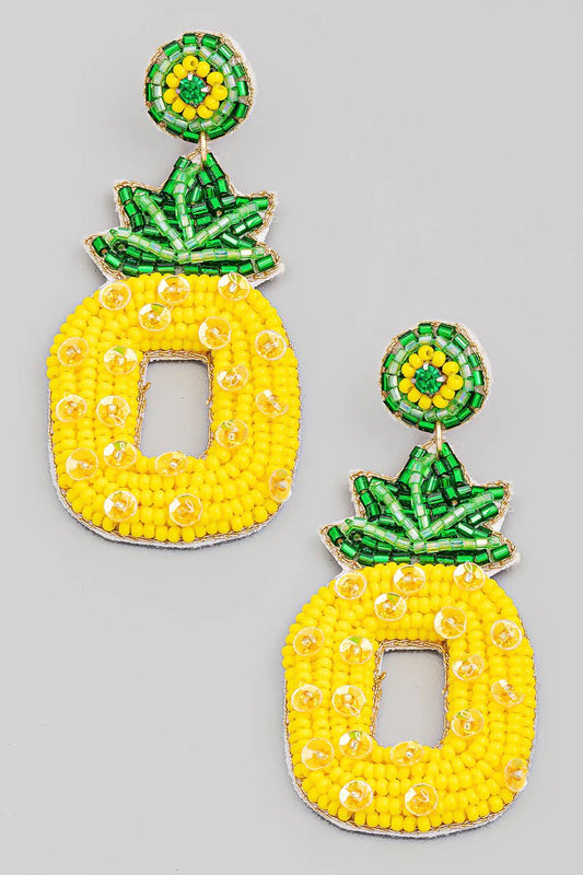 Seed Beaded Square Pineapple Drop Earrings