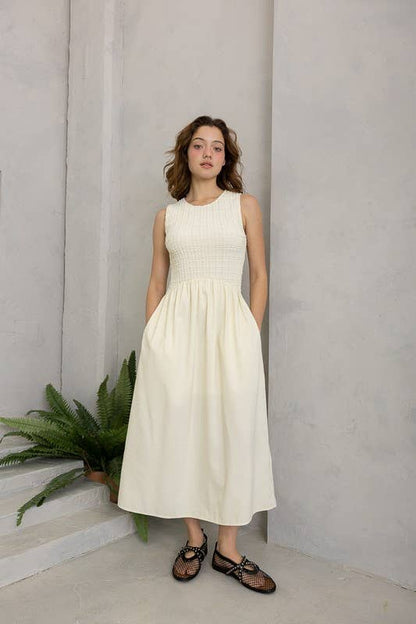 Sleeveless Smocked Midi Dress