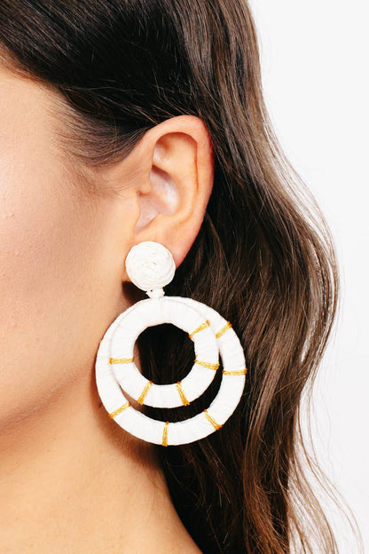 Double Raffia Wrapped Circle Drop Earrings