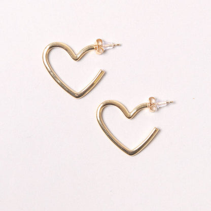 14K Gold-Dipped Heart Hoop Earring