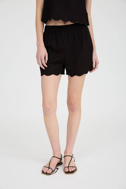HIGH WAIST SCALLOP TRIM MINI SHORTS