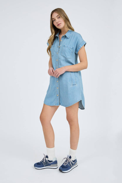 POCKET DETAIL COLLARED BUTTON DOWN MINI DRESS