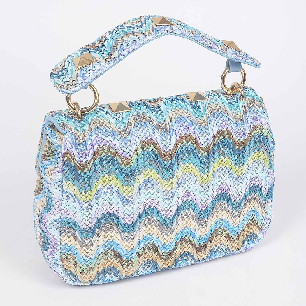 Faux Straw Flap Top Handle Bag