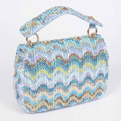 Faux Straw Flap Top Handle Bag