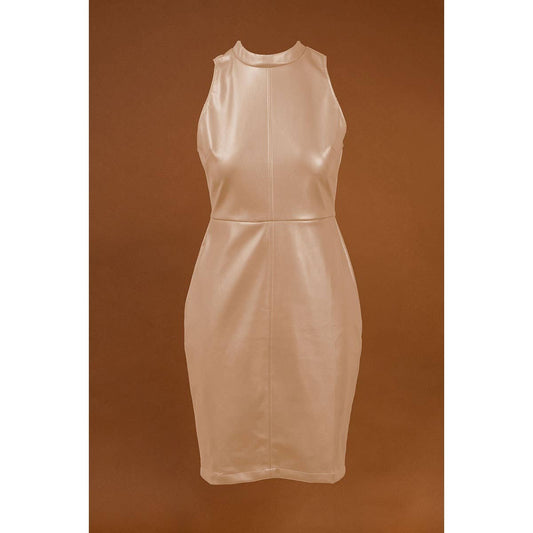 PRE ORDER Vegan Leather High Neck Midi Dress