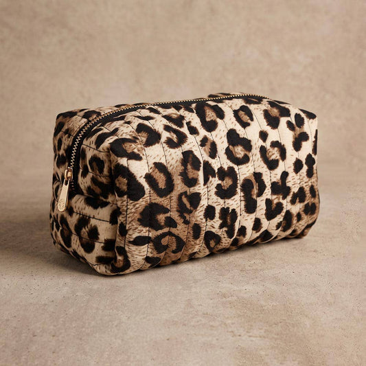 Leopard Print Quilted Puffer Cosmetic Pouch Bag