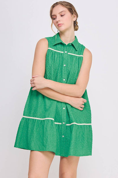 Button-Up  Swing  Mini Dress - Sleeveless