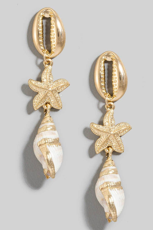 Shells And Starfish Dangle Chain Earrings