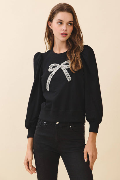 Front Crystal Embellished Bow Detail Sweatshirt