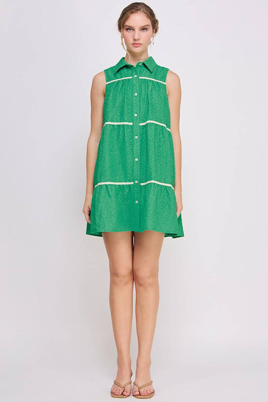 Button-Up  Swing  Mini Dress - Sleeveless