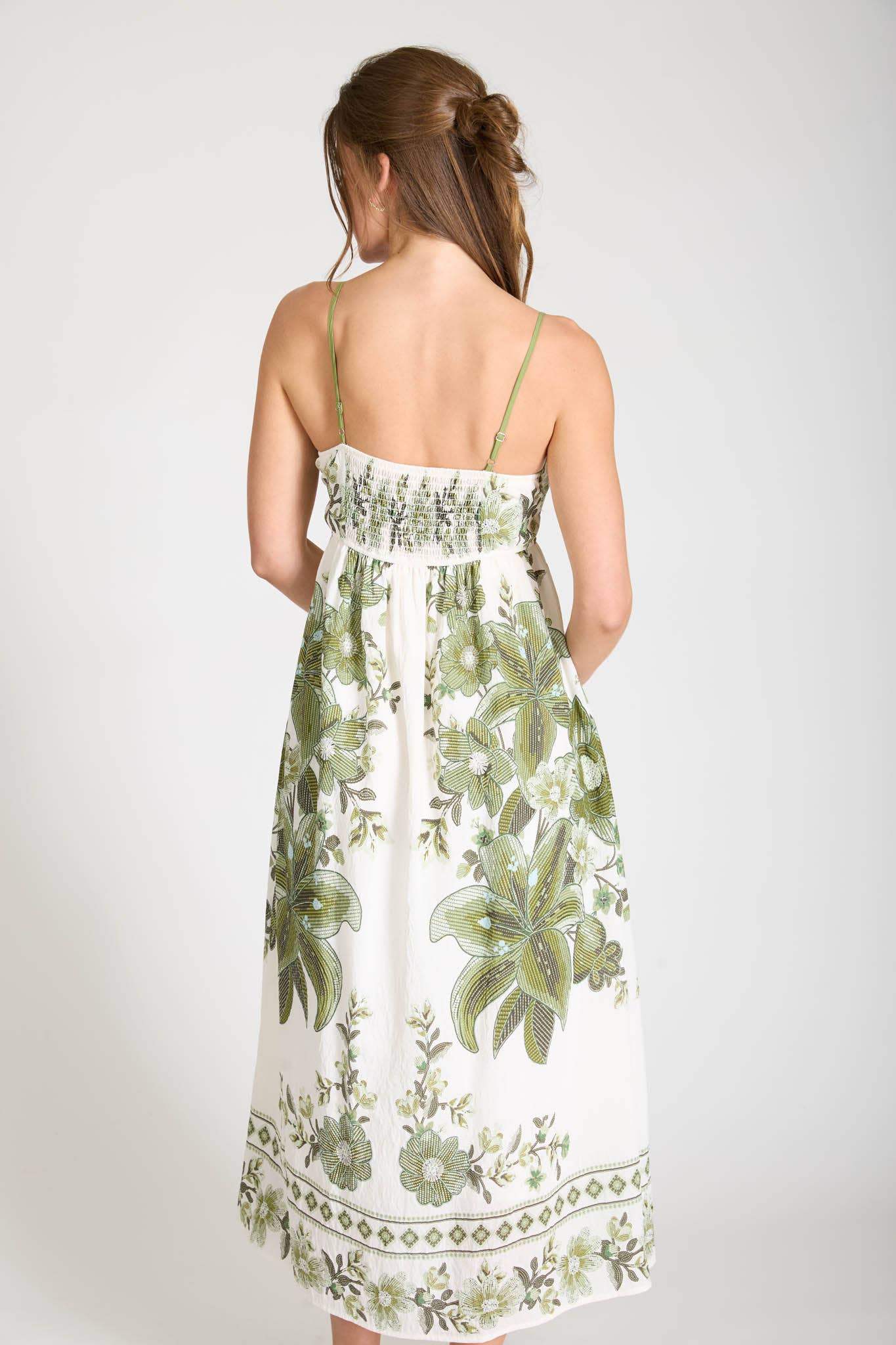 POSITANO FLORAL PATTERN SPAGHETTI STRAP MIDI DRESS