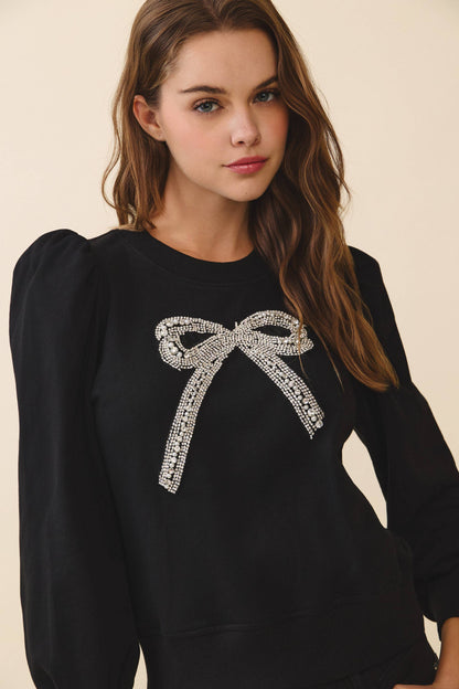 Front Crystal Embellished Bow Detail Sweatshirt