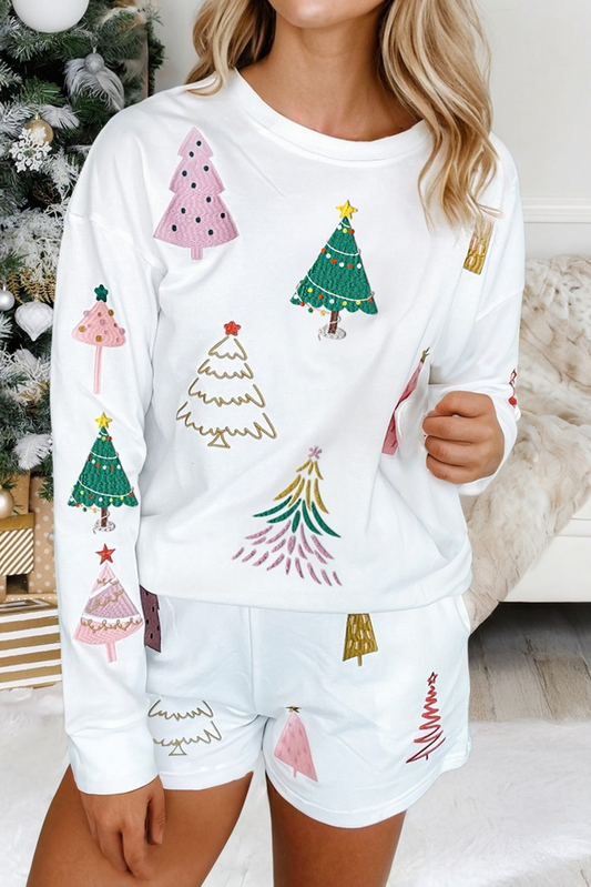 Christmas Tree Long Sleeve Top and Shorts Lounge Set