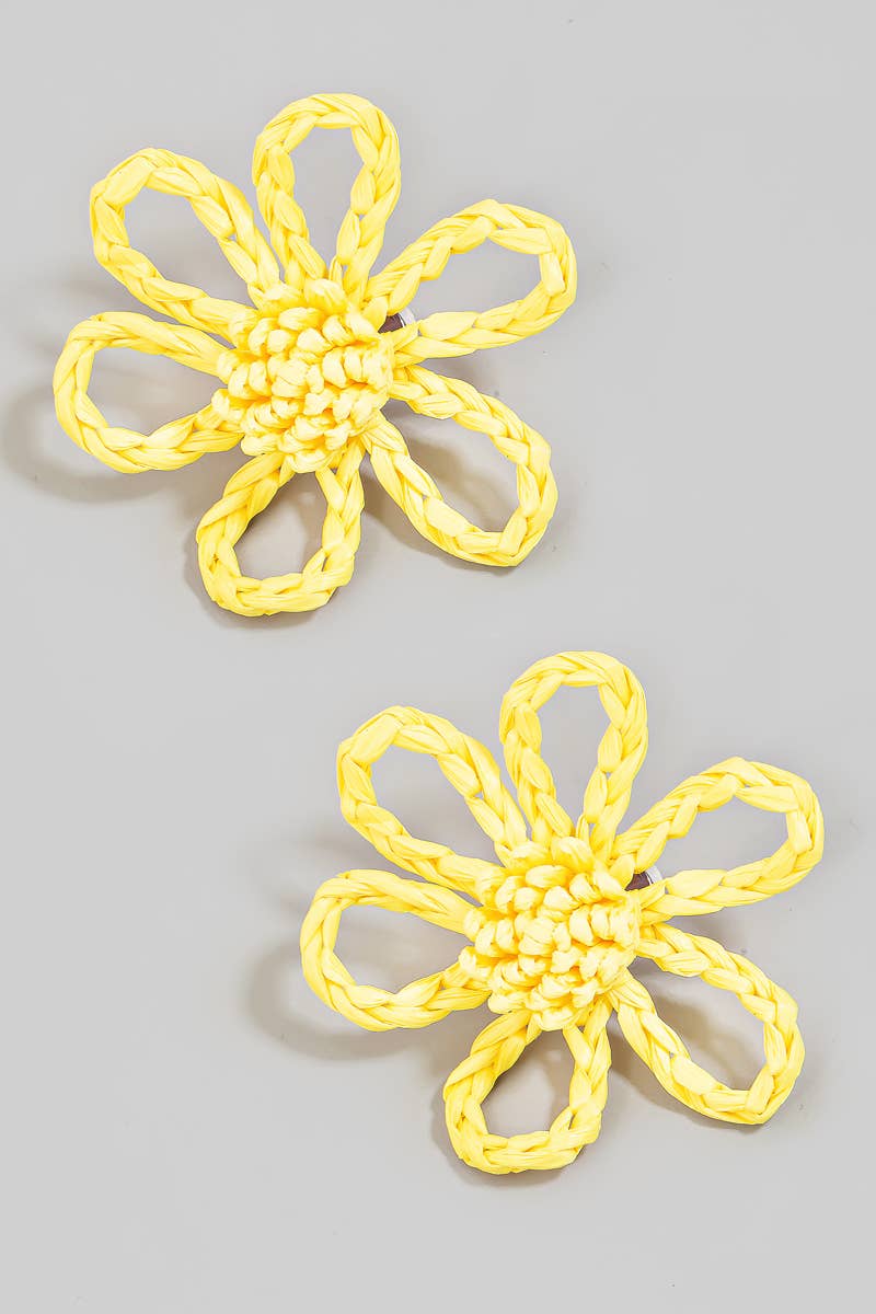 Raffia Braided Flower Outline Stud Earrings