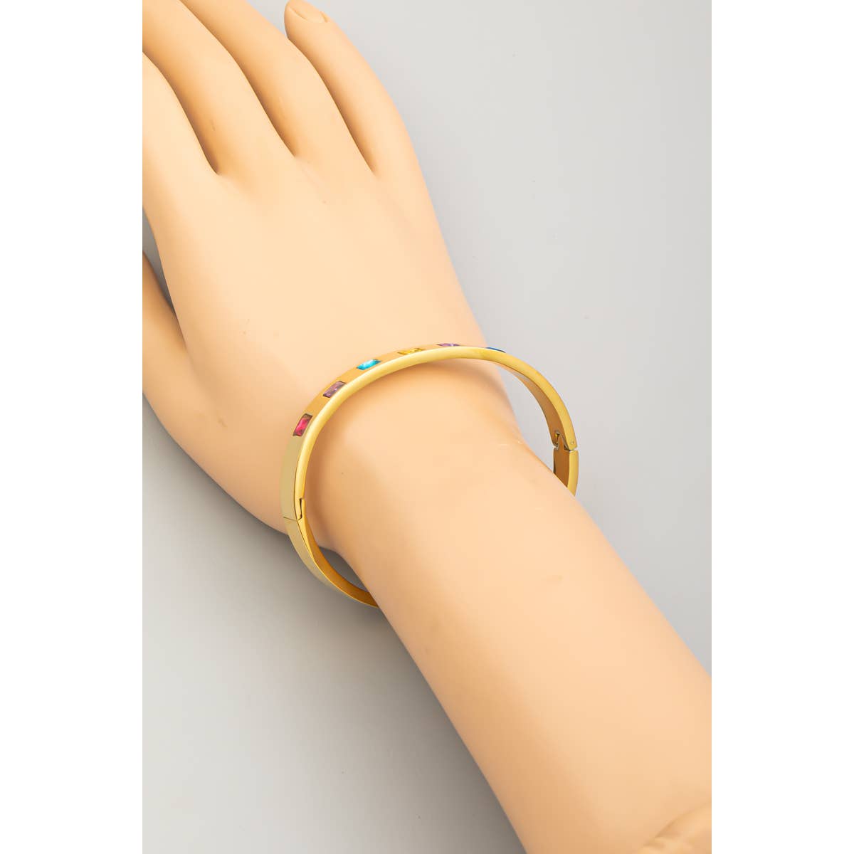 Stainless Steel Gem Studded Bangle Bracelet