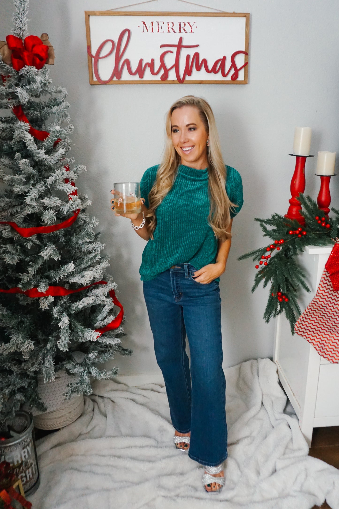 Chenille Waffle Short Sleeve Sweater