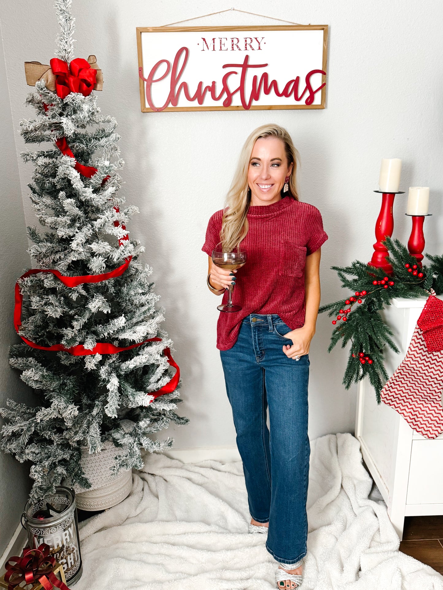 Chenille Waffle Short Sleeve Sweater