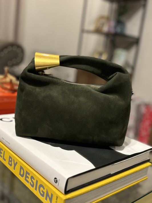 Suede Hobo Bag with Gold Accents