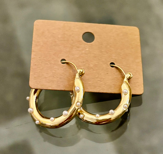 Gold Pearl Hoops