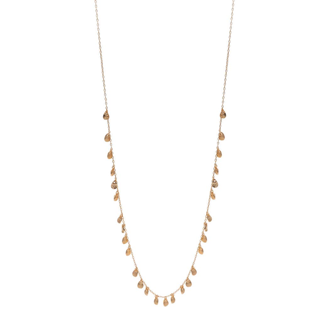 Textured Leaf Shaped Charm Long Necklace