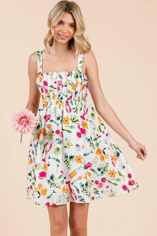 Abstract Pleated Babydoll Mini Sundress