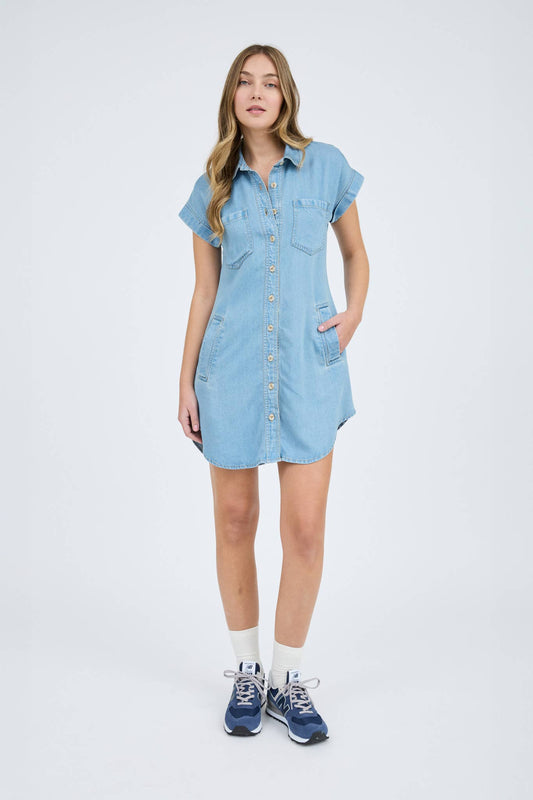 POCKET DETAIL COLLARED BUTTON DOWN MINI DRESS
