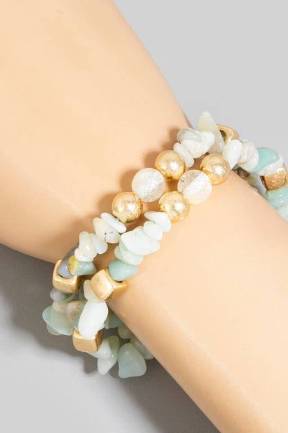 Stone And Metallic Beaded Bracelet Set