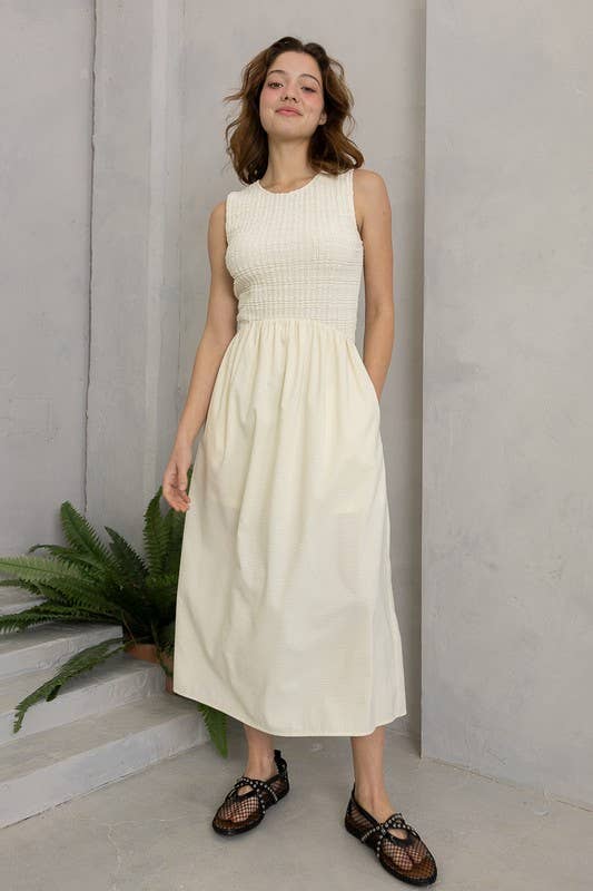 Sleeveless Smocked Midi Dress