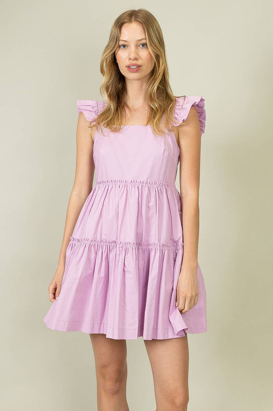 Lilac Tiered Dress with Ruffle Straps