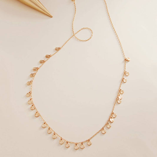 Textured Leaf Shaped Charm Long Necklace