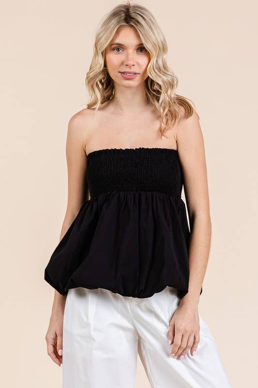 Smocked Bubble Peplum Tube Top