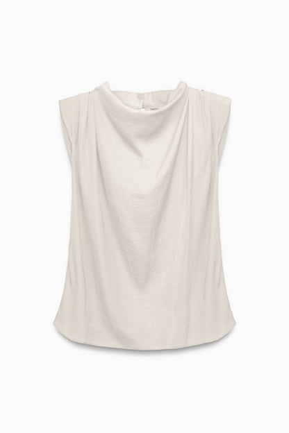 Draped Sleeveless Top With Gathered Neckline