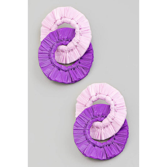 Linked Raffia Fringe Hoop Drop Earrings