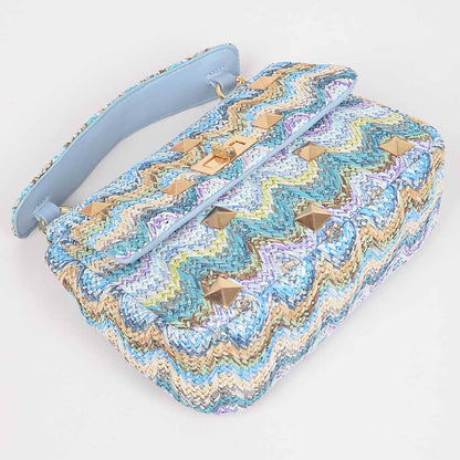 Faux Straw Flap Top Handle Bag