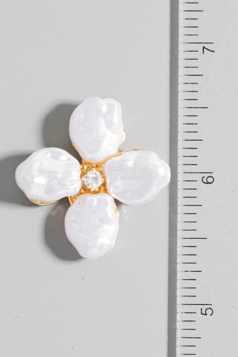 Pearl And Rhinestone Flower Stud Earrings