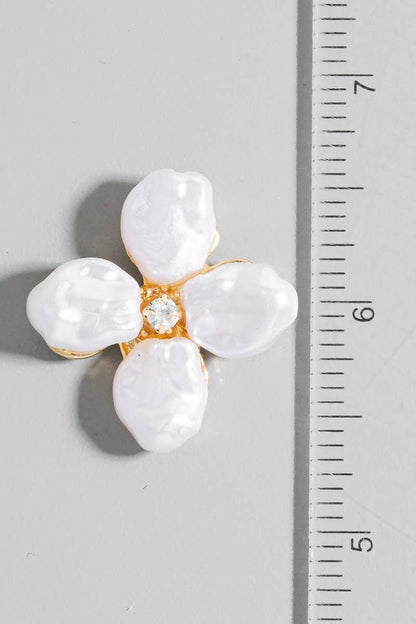 Pearl And Rhinestone Flower Stud Earrings