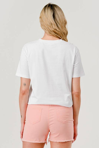 Pearl Round Neck Short-Sleeved T-Shirt