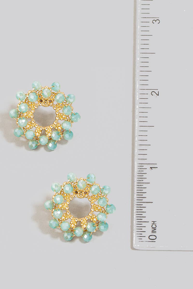 Cluster Faceted Glass Beaded Hoop Stud Earrings