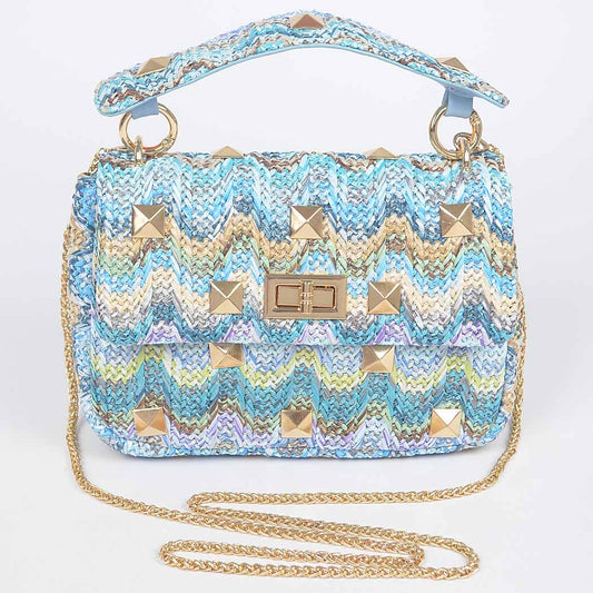 Faux Straw Flap Top Handle Bag