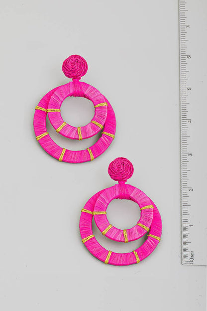 Double Raffia Wrapped Circle Drop Earrings