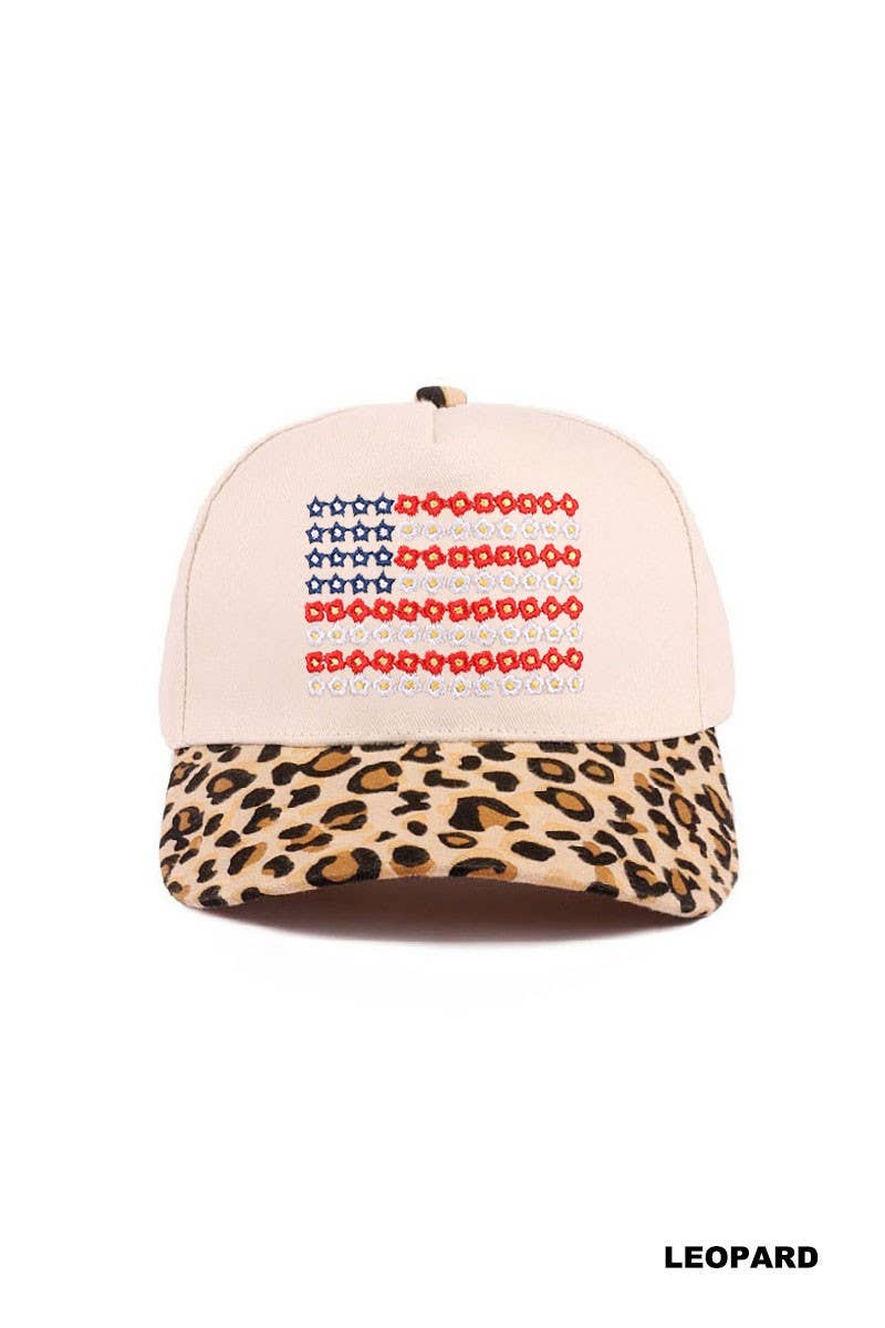 Star Floral American Flag Two Tone Cotton Hat