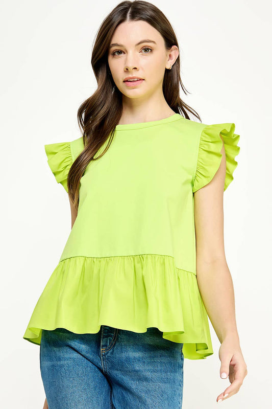 Poplin Contrast Knit Top