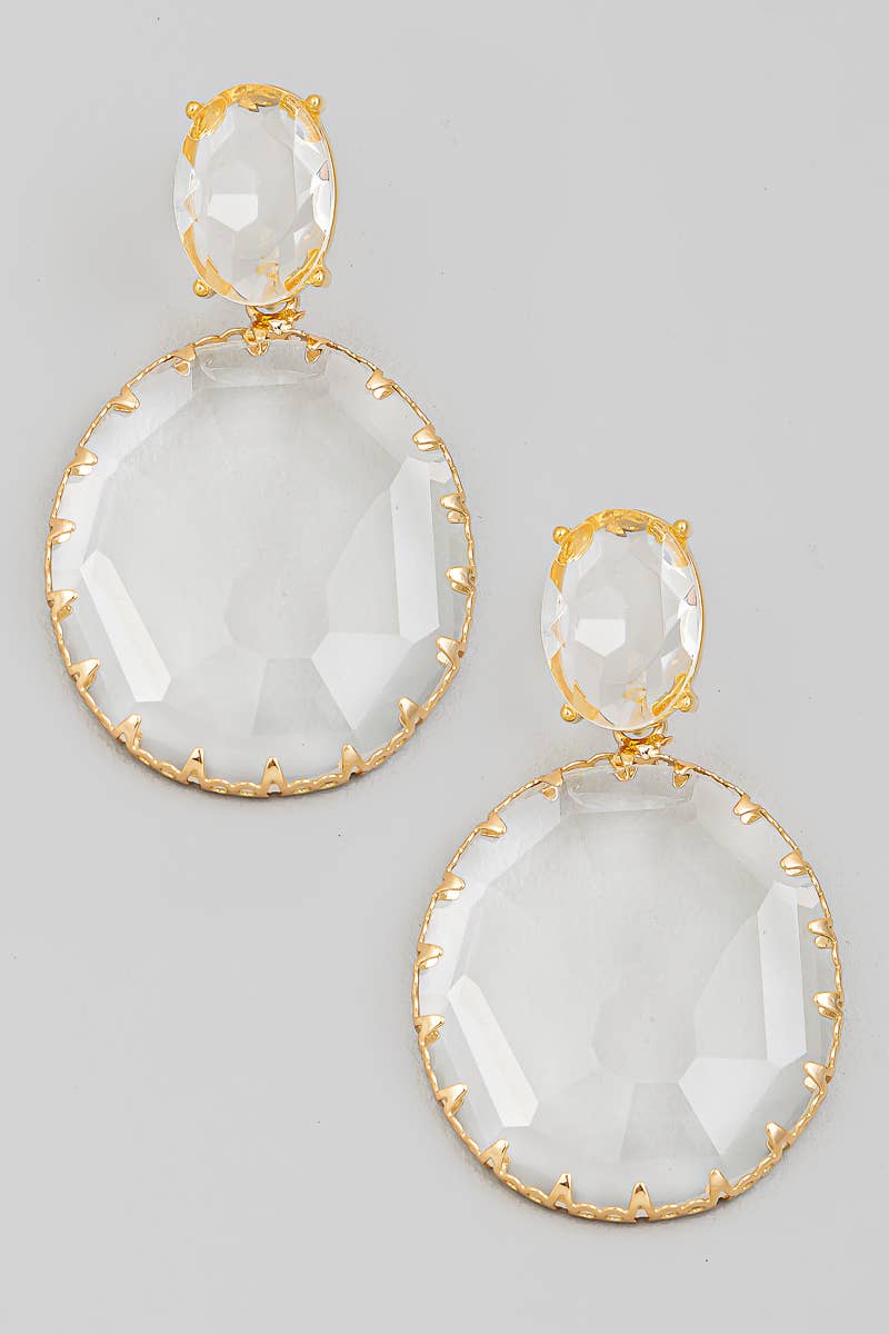 Clear Round Crystal Drop Earrings