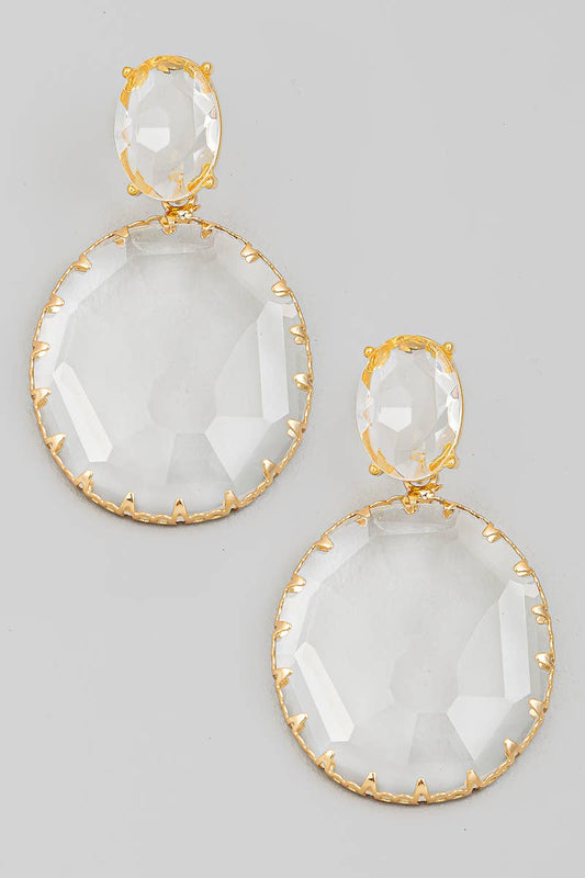 Clear Round Crystal Drop Earrings