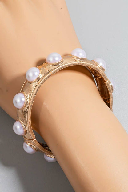 Pearl Studded Elastic Metallic Bracelet
