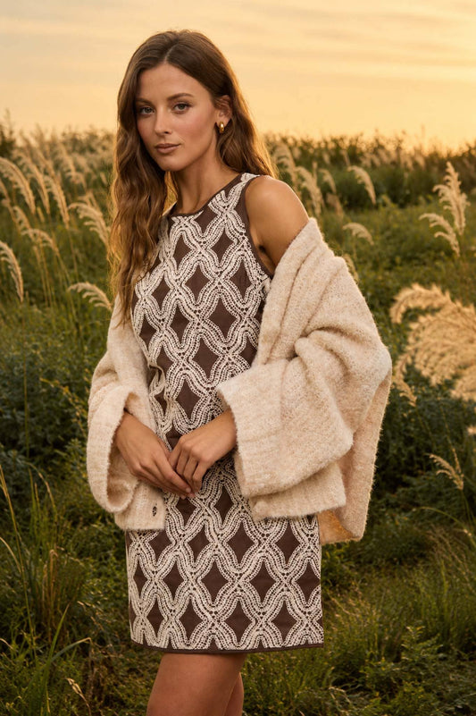 TEXTURED GEOMETRIC SLEEVELESS MINI DRESS