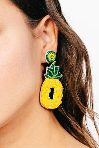 Seed Beaded Square Pineapple Drop Earrings
