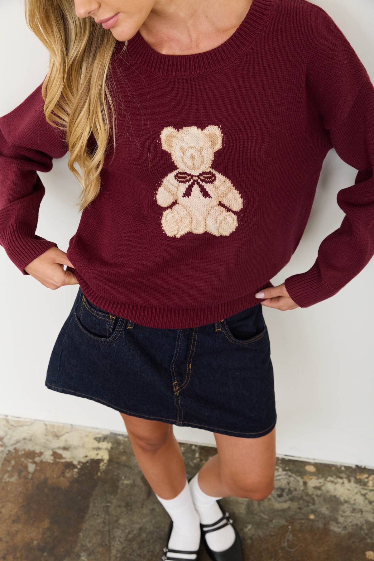 PRE ORDER- TEDDY JACQUARD CREW NECK KNIT PULLOVER SWEATER
