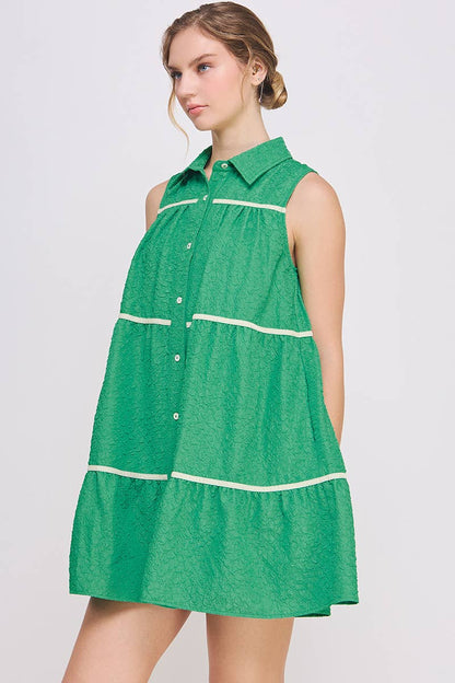 Button-Up  Swing  Mini Dress - Sleeveless